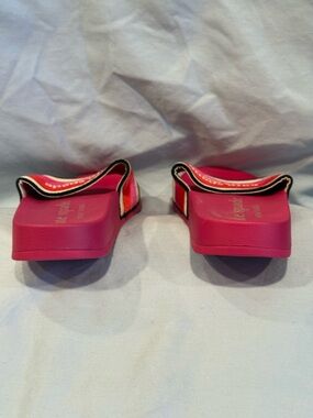 kate spade Bright Pink Slide Sandals with Stripe Trim